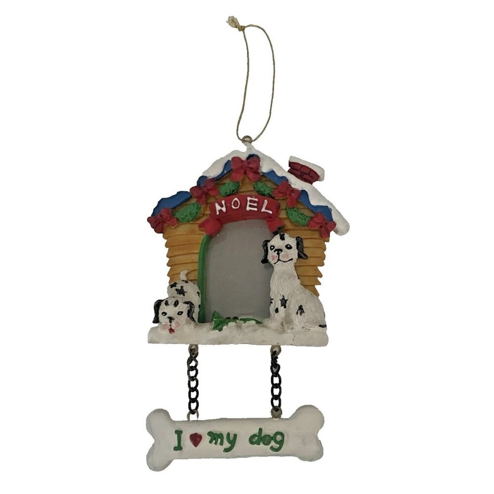Dog Christmas Ornament I Love My Dog Doghouse Photo Frame Holiday Decor Puppy